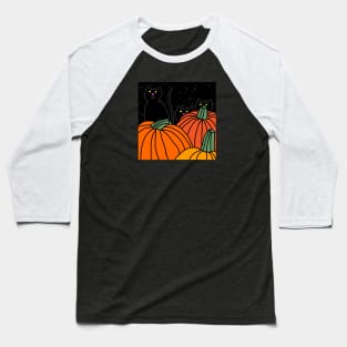 Black Cat and Friends in the Halloween Pumpkin Patch at Night Baseball T-Shirt